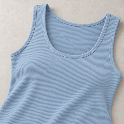 Belmorabo Soft Blue Ribbed Wide Strap Tank Top