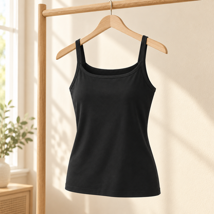 Belmorabo Black Square Neck Spaghetti Strap Tank Top