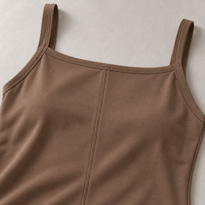Belmorabo Mocha Square Neck Spaghetti Strap Tank Top