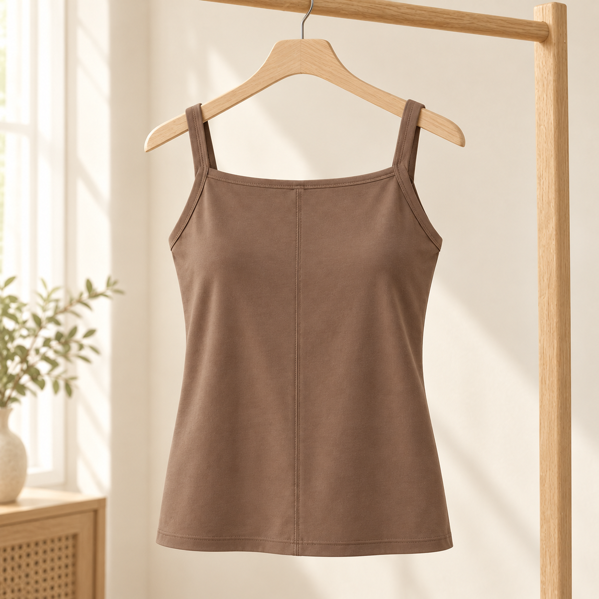 Belmorabo Mocha Square Neck Spaghetti Strap Tank Top