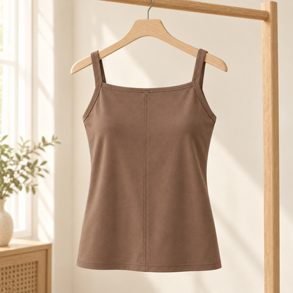 Belmorabo Mocha Square Neck Spaghetti Strap Tank Top