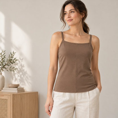 Belmorabo Mocha Square Neck Spaghetti Strap Tank Top