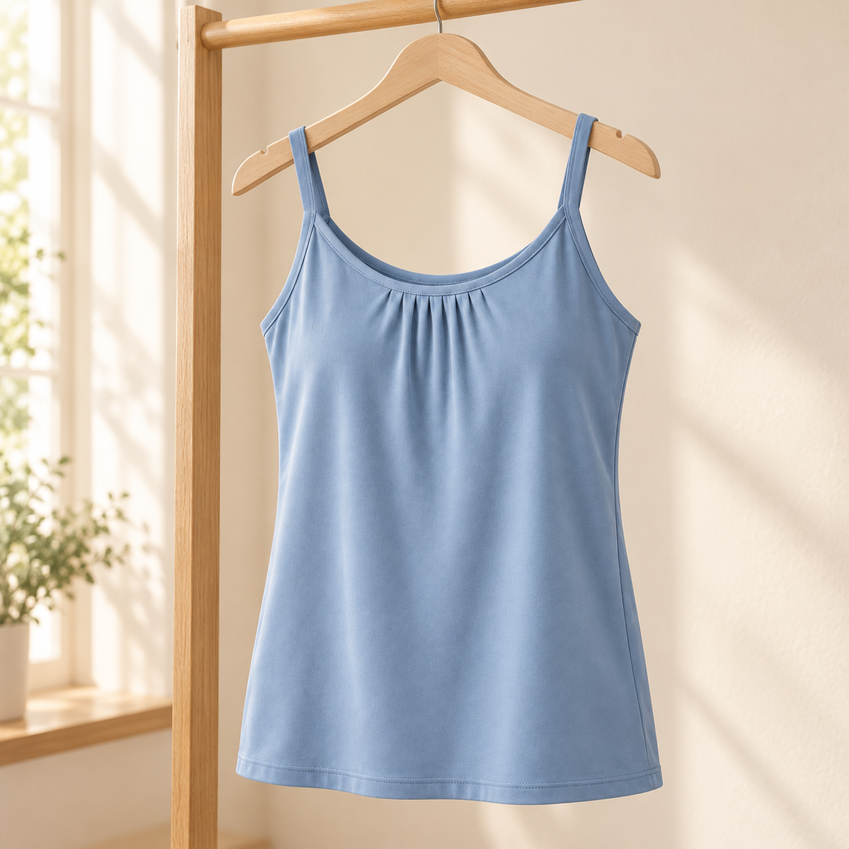 Belmorabo Soft Blue Pleated Spaghetti Strap Tank Top