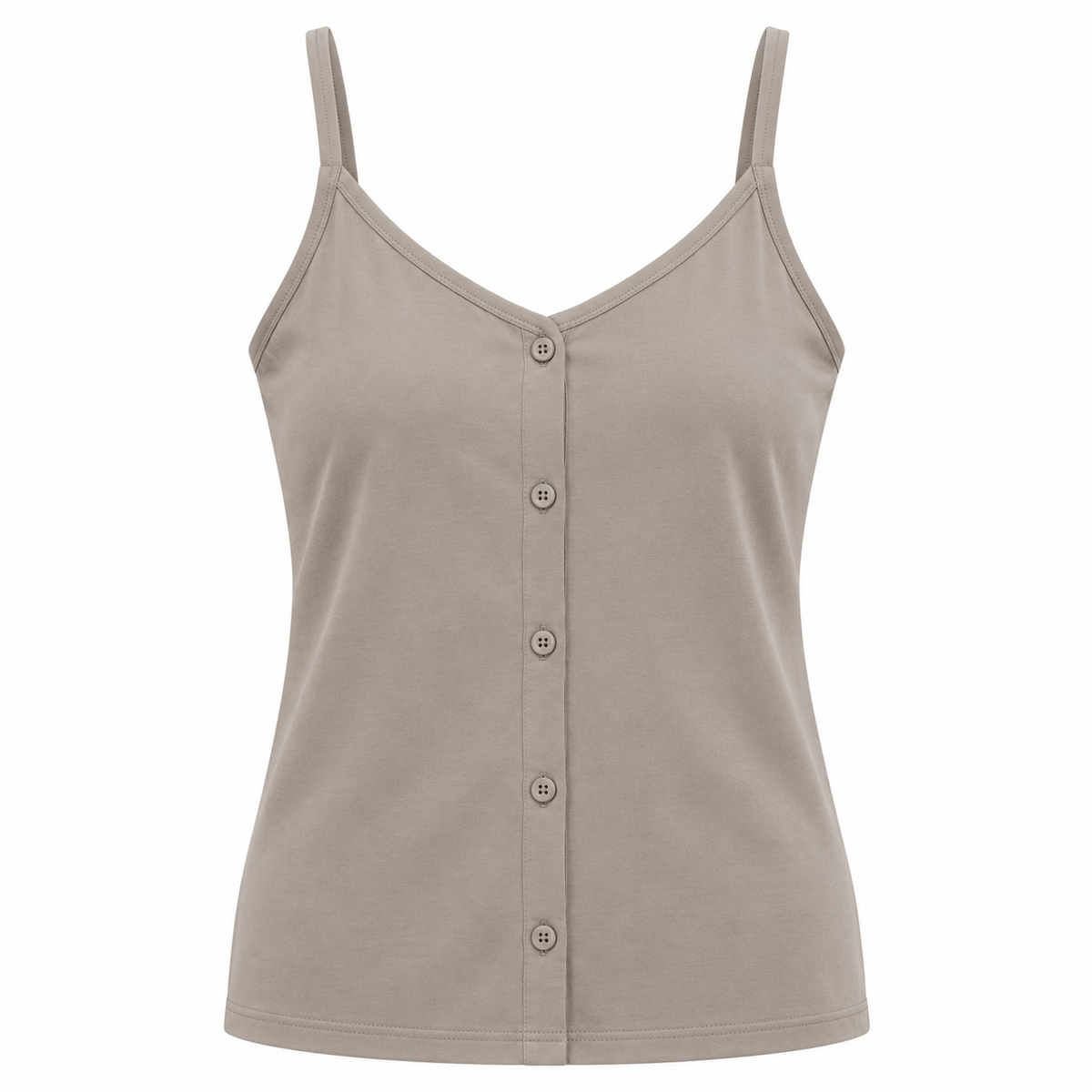 Belmorabo Taupe Button Front Spaghetti Strap Tank Top
