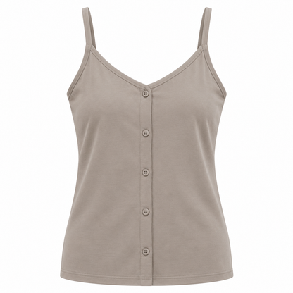 Belmorabo Taupe Button Front Spaghetti Strap Tank Top