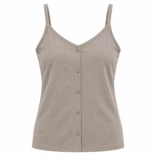 Belmorabo Taupe Button Front Spaghetti Strap Tank Top