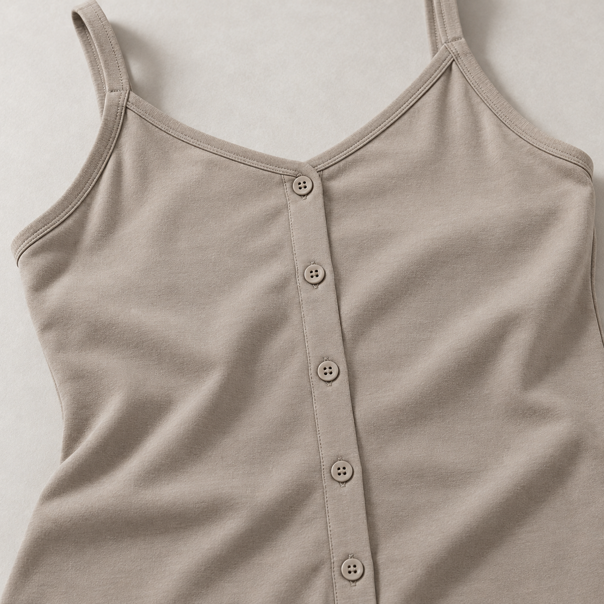 Belmorabo Taupe Button Front Spaghetti Strap Tank Top