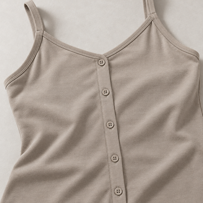Belmorabo Taupe Button Front Spaghetti Strap Tank Top