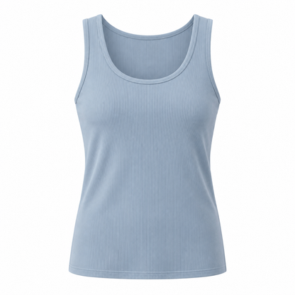 Belmorabo Soft Blue Ribbed Wide Strap Tank Top