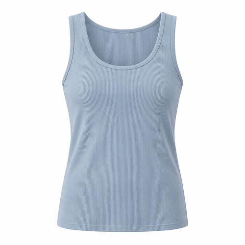 Belmorabo Soft Blue Ribbed Wide Strap Tank Top
