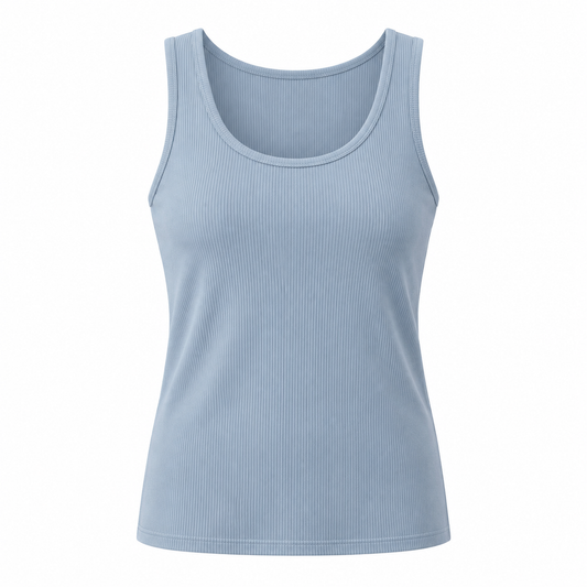 Belmorabo Soft Blue Ribbed Wide Strap Tank Top