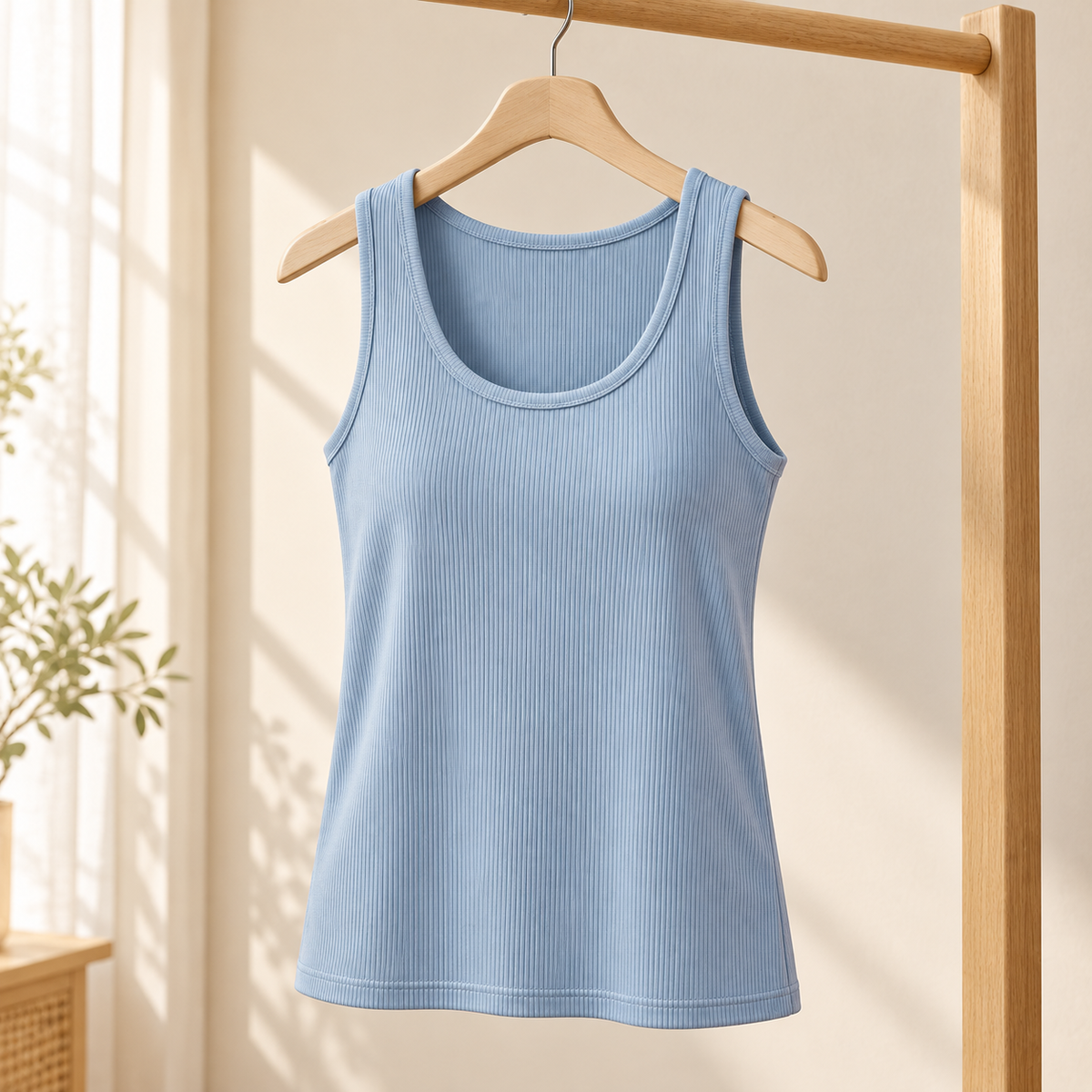 Belmorabo Soft Blue Ribbed Wide Strap Tank Top