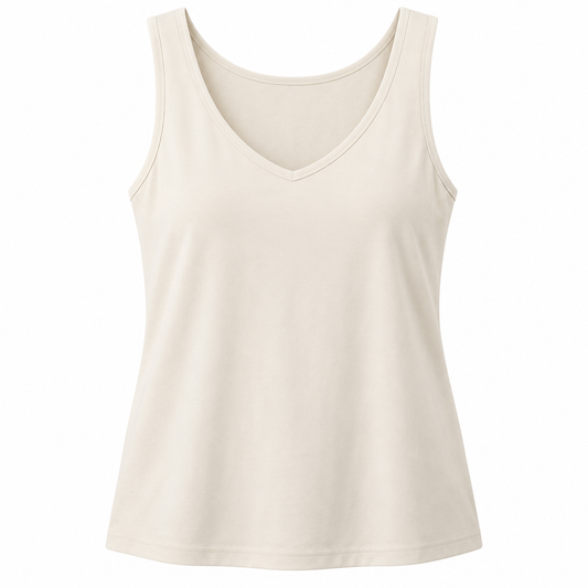 Belmorabo Cream V-Neck Wide Strap Tank Top
