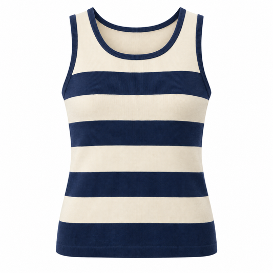 Belmorabo Navy &amp; Cream Striped Wide Strap Tank Top