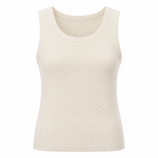 Belmorabo Cream Textured Wide Strap Tank Top