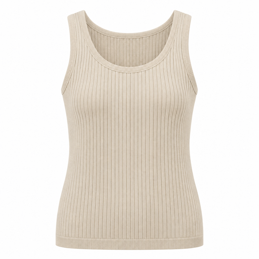 Belmorabo Cream Ribbed Thermal Tank Top