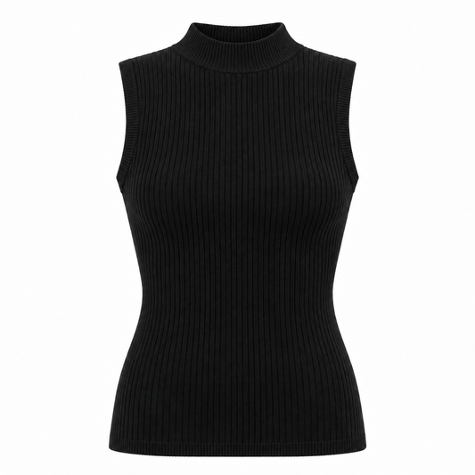 Belmorabo Black Ribbed Mock Neck Thermal Tank Top