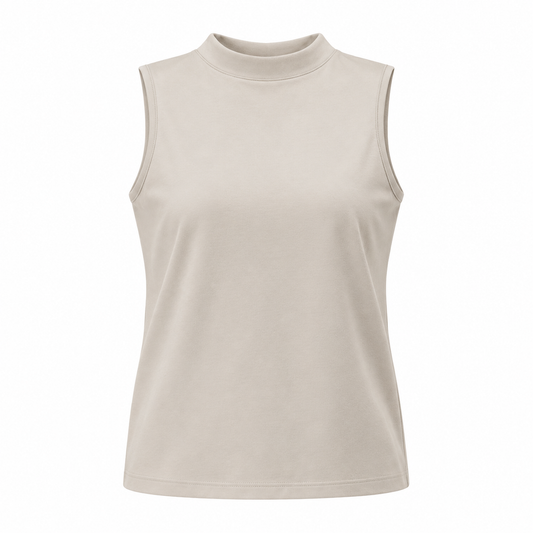 Belmorabo Beige Mock Neck Thermal Tank Top