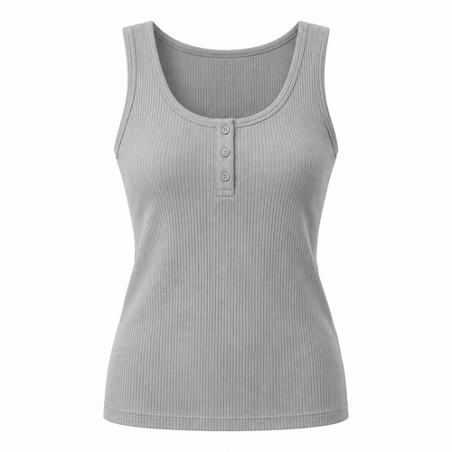 Belmorabo Light Gray Ribbed Button Thermal Tank Top