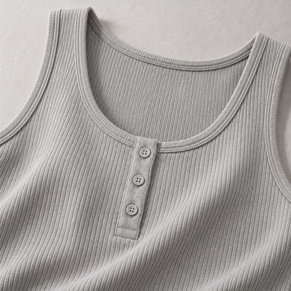 Belmorabo Light Gray Ribbed Button Thermal Tank Top