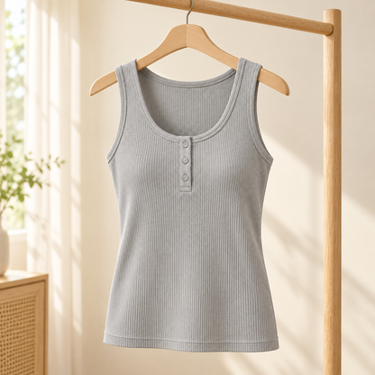 Belmorabo Light Gray Ribbed Button Thermal Tank Top