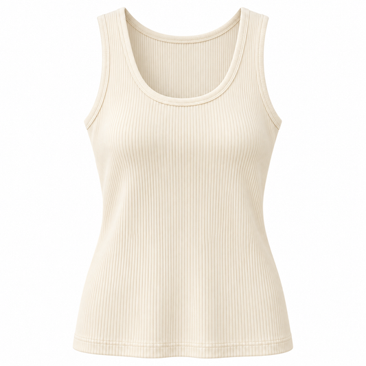 Belmorabo Cream Ribbed Scoop Neck Thermal Tank Top
